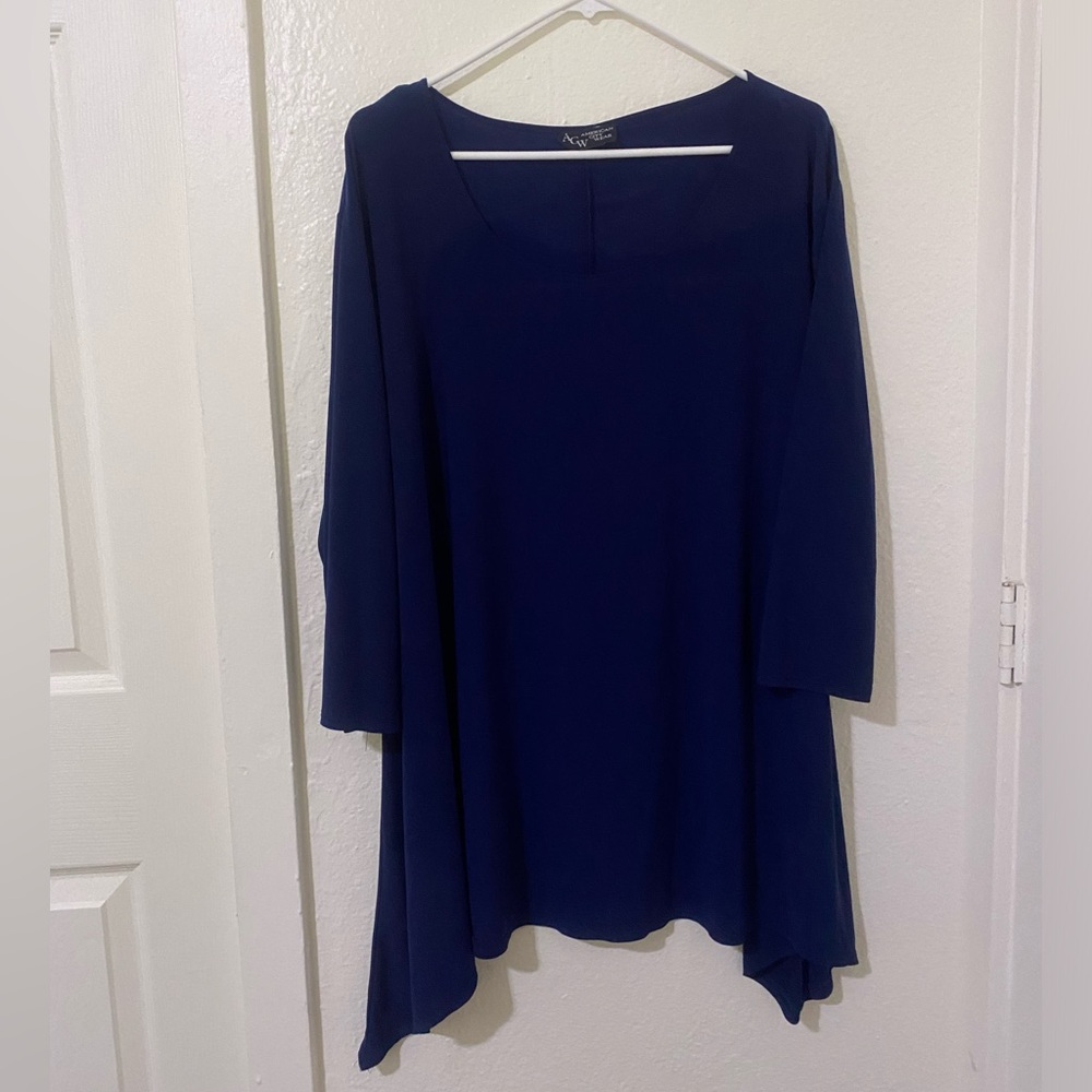 American City Wear Women’s 3/4 sleeve Blouse Top Shirt 3X Color Blue Round Neck